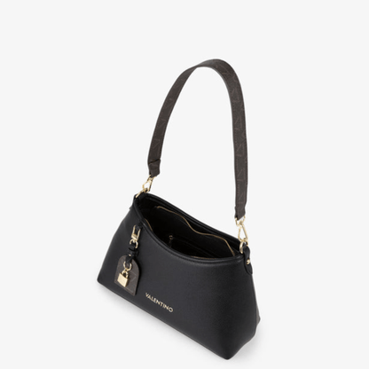 Intérieur du sac VALENTINO LYSSA RE VBSACY14 noir vu du dessus avec compartiments de rangement et poches zippées