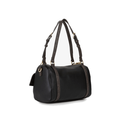 Sac à main VALENTINO LYSSA RE noir vue arrière trois quarts, forme bowling arrondie et deux anses contrastantes