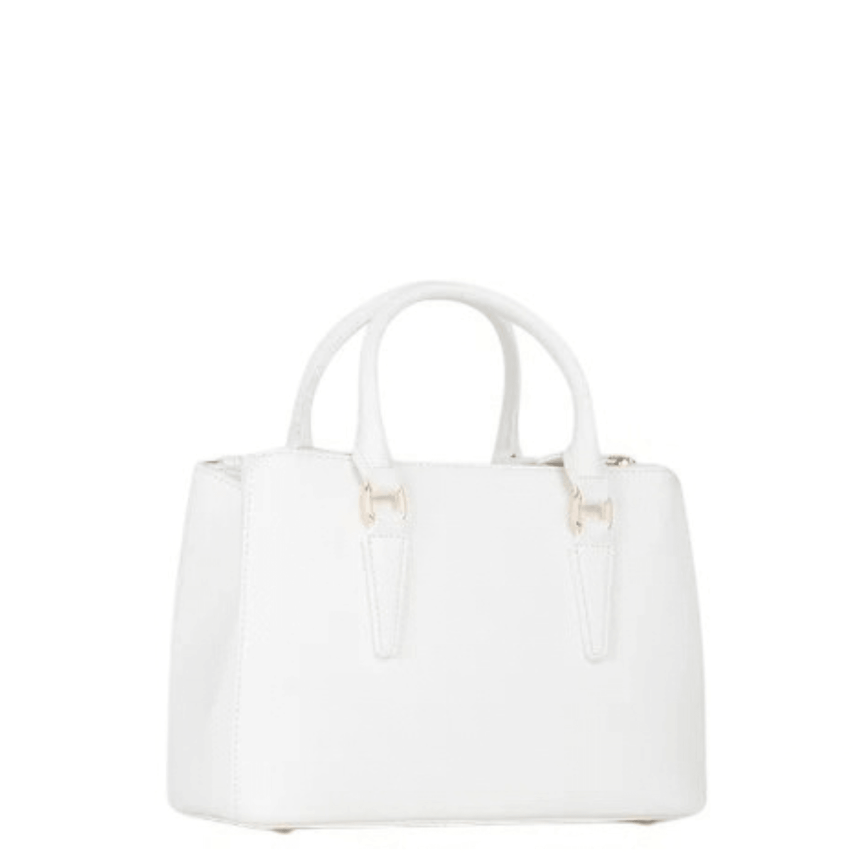 Vue arrière du sac à main VALENTINO Zero Re blanc VBS7B302N avec deux anses et silhouette structurée.