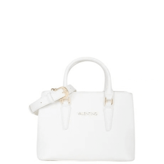 Sac à main VALENTINO Zero Re blanc VBS7B302N, vue de face avec deux anses, bandoulière fine réglable et logo doré.
