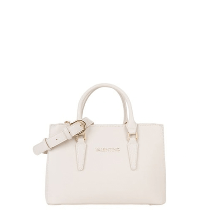 Sac à main VALENTINO Zero Re écru VBS7B302N, vue de face avec deux anses, bandoulière fine réglable et détails dorés.