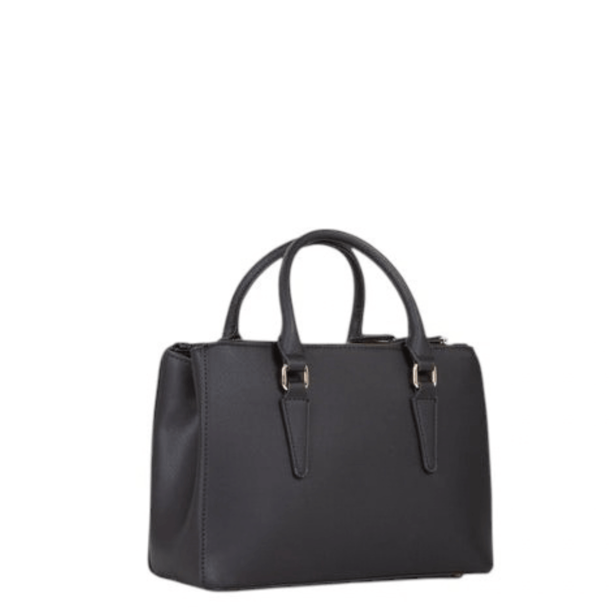 Vue arrière du sac à main VALENTINO Zero Re noir VBS7B302N, montrant sa forme structurée et ses deux anses.