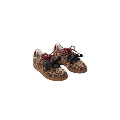 Paire de baskets femme LÉO Sasa x Vanessa Wu imprimé léopard et rubans noirs satinés - Nevada Maroquinerie