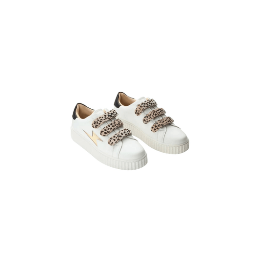 Paire de baskets femme Vanessa Wu Maggie Originals blanc léopard à fermeture scratch - Nevada Maroquinerie