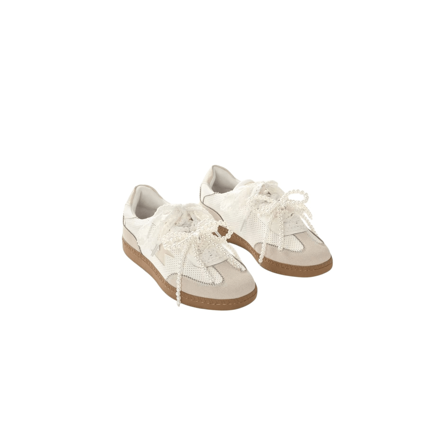 Paire de baskets PERLA Sasa x Vanessa Wu blanc écru avec lacets dentelle ornés de perles - Nevada Maroquinerie