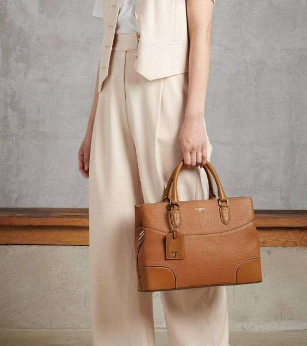 Sac à main en cuir grainé marron tan